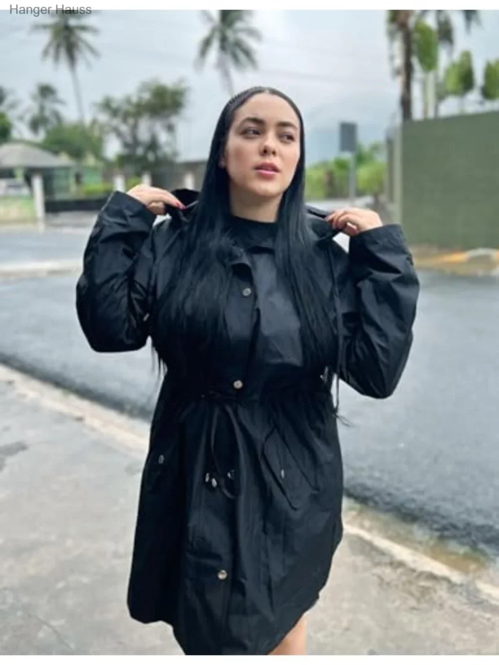 Plus Size Waterproof Rain Jacket with Hood Lightweight Windbreaker for Women